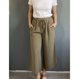 CIDER Green Wide Leg Drawstring Cropped Pants Women 100 Polyester Casual Comfort